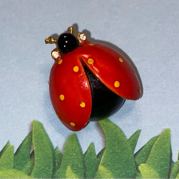 Jewelry - Vintage Enamel Ladybug Brooch With HTF Yellow Spots